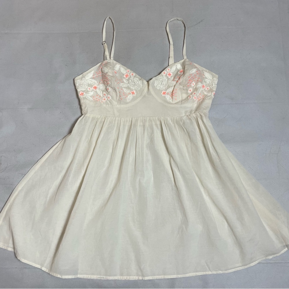 New Free People Ivory Cotton Embroidered Slip Dress Size M - Picture 4 of 11